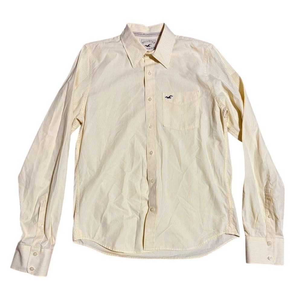 Hollister Men's L/S Striped Button-Up Shirt Yellow Size L preppy frat boy career